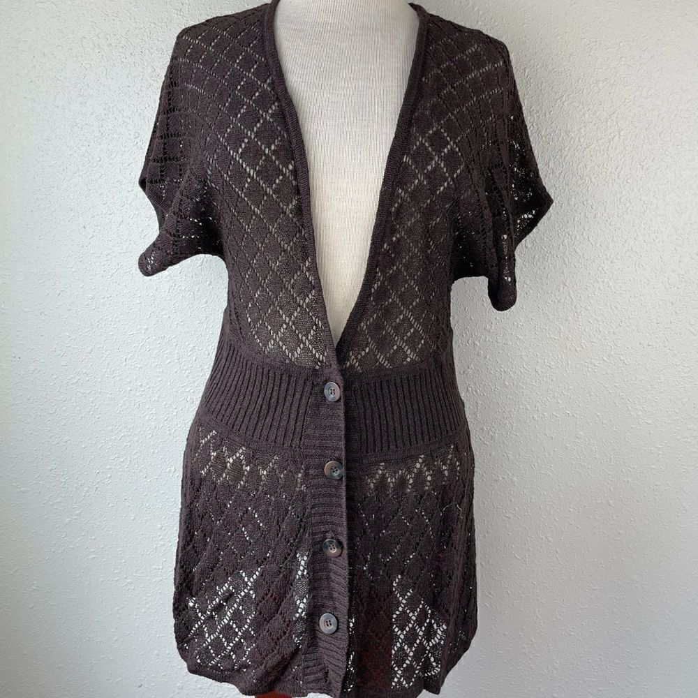 Bandolino Brown Loose Knot Cardigan Sweater Size L EUC